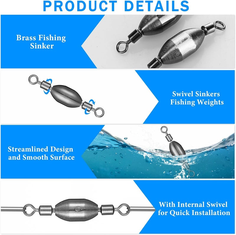 Seenelling 20 Pcs Brass Fishing Sinker Swivel Fishing Weights Saltwater Bullet Sinkers Drop Shot Weight Egg Sinkers with Swivel Rolling Removable Freshwater - Image 5